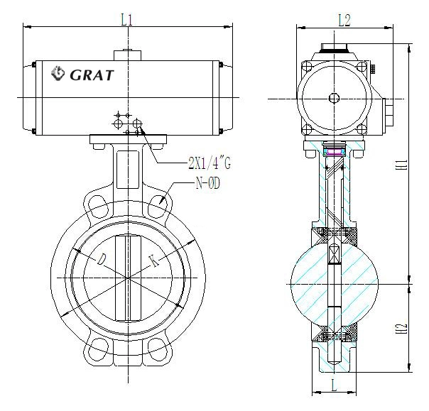 Пневматическое управление WCB Butterfly Valve DN15 - DN600 Автоматически запечатанные масляные носители 0